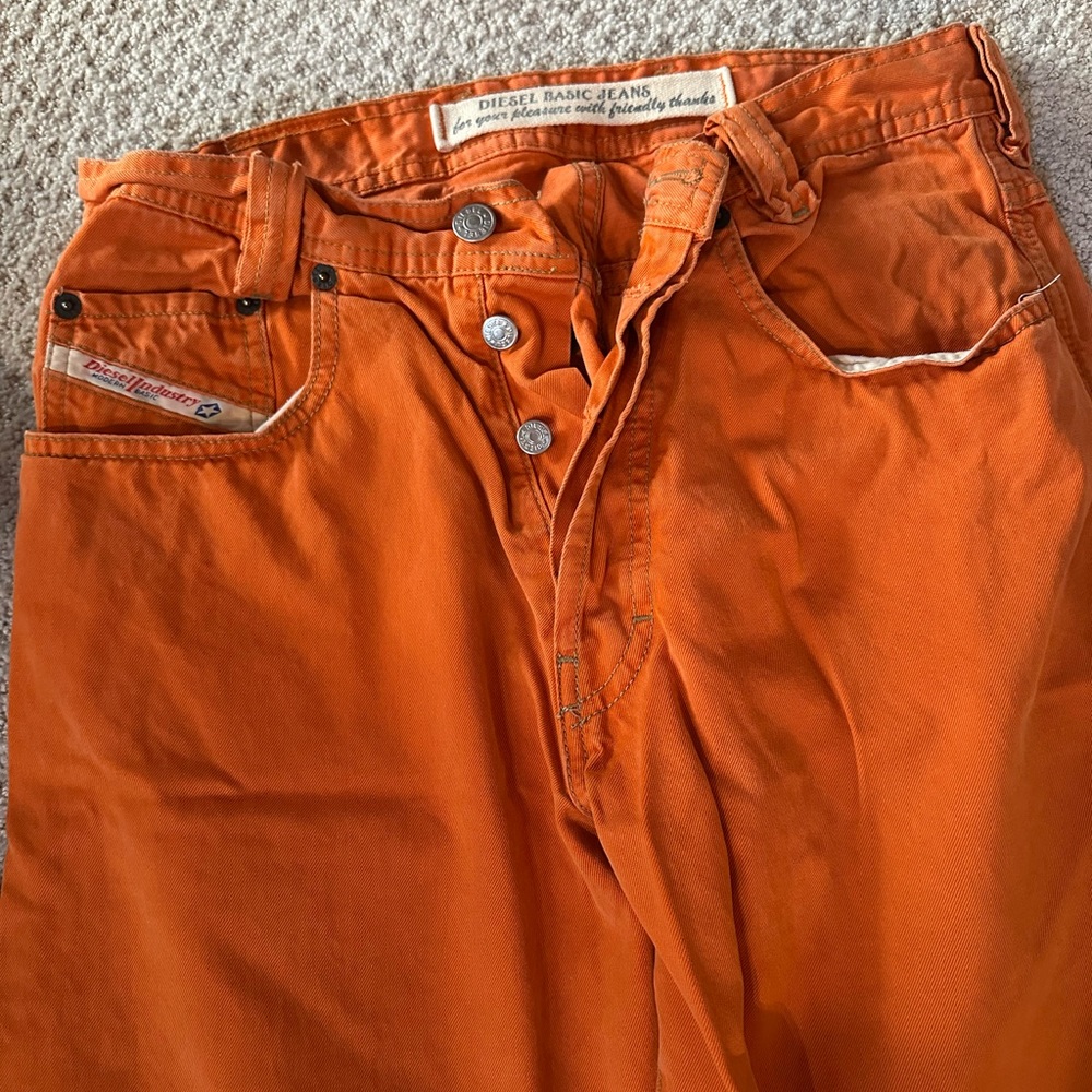 Diesel Orange Denim Pants with Logo Waist Tag
